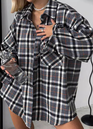 Plaid Lapel Elegant Blouse