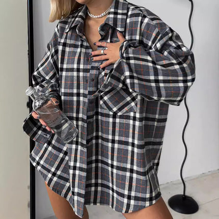 Plaid Lapel Elegant Blouse