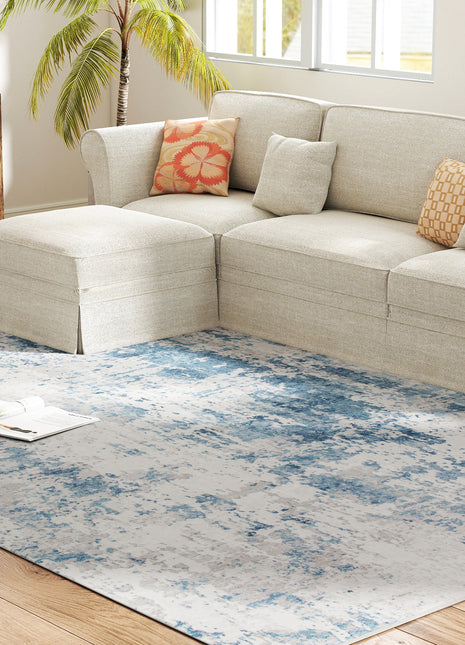 Area Rug 8x10, Machine Washable Rug, Non-Slip Modern Abstract Floor Carpet for Living Room, Bedroom, Dining Room, Blue