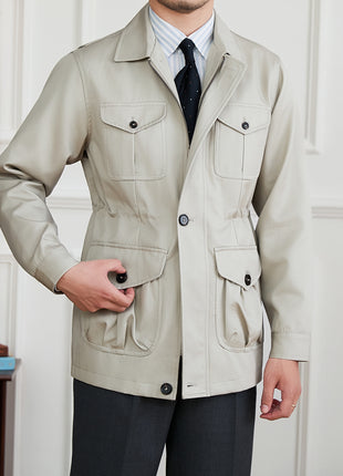 Fashion Waist-controlled Elastic Safari Jacket Coat Thin Polo Collar Jacket Men