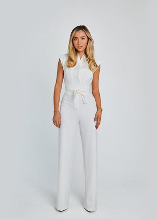 Fashion Elegant Long Sleeveless Jumpsuit Summer V-neck Casual Wide Leg Long Overalls Clothing For Women