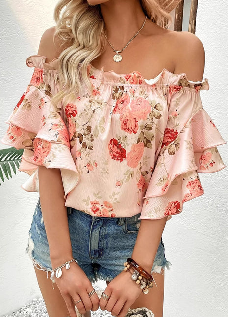 Womens Pullover Off Shoulder Printed Top Shirt