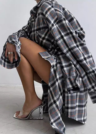 Plaid Lapel Elegant Blouse