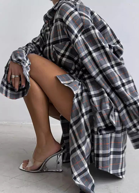 Plaid Lapel Elegant Blouse