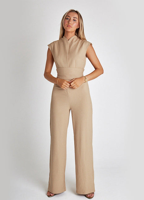 Fashion Elegant Long Sleeveless Jumpsuit Summer V-neck Casual Wide Leg Long Overalls Clothing For Women