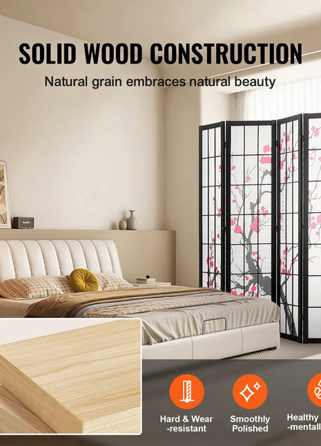 4 Panel Japanese Wooden Folding Room Divider Screen