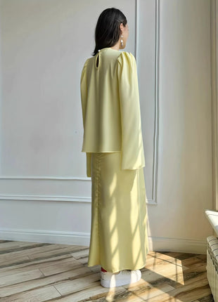 New Solid-color Bubble-sleeve Waist-cinching Figure-flattering Skirt Set