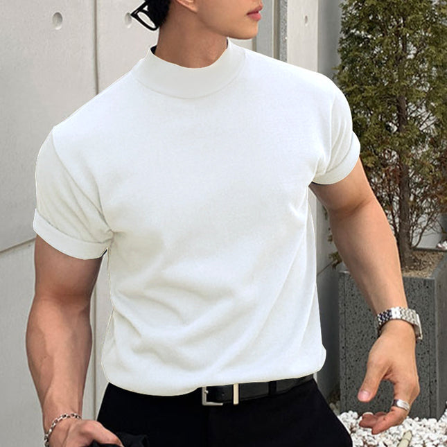 Base Shirt Solid Color Turtleneck Short Sleeve T-shirt