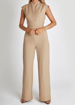 Fashion Elegant Long Sleeveless Jumpsuit Summer V-neck Casual Wide Leg Long Overalls Clothing For Women