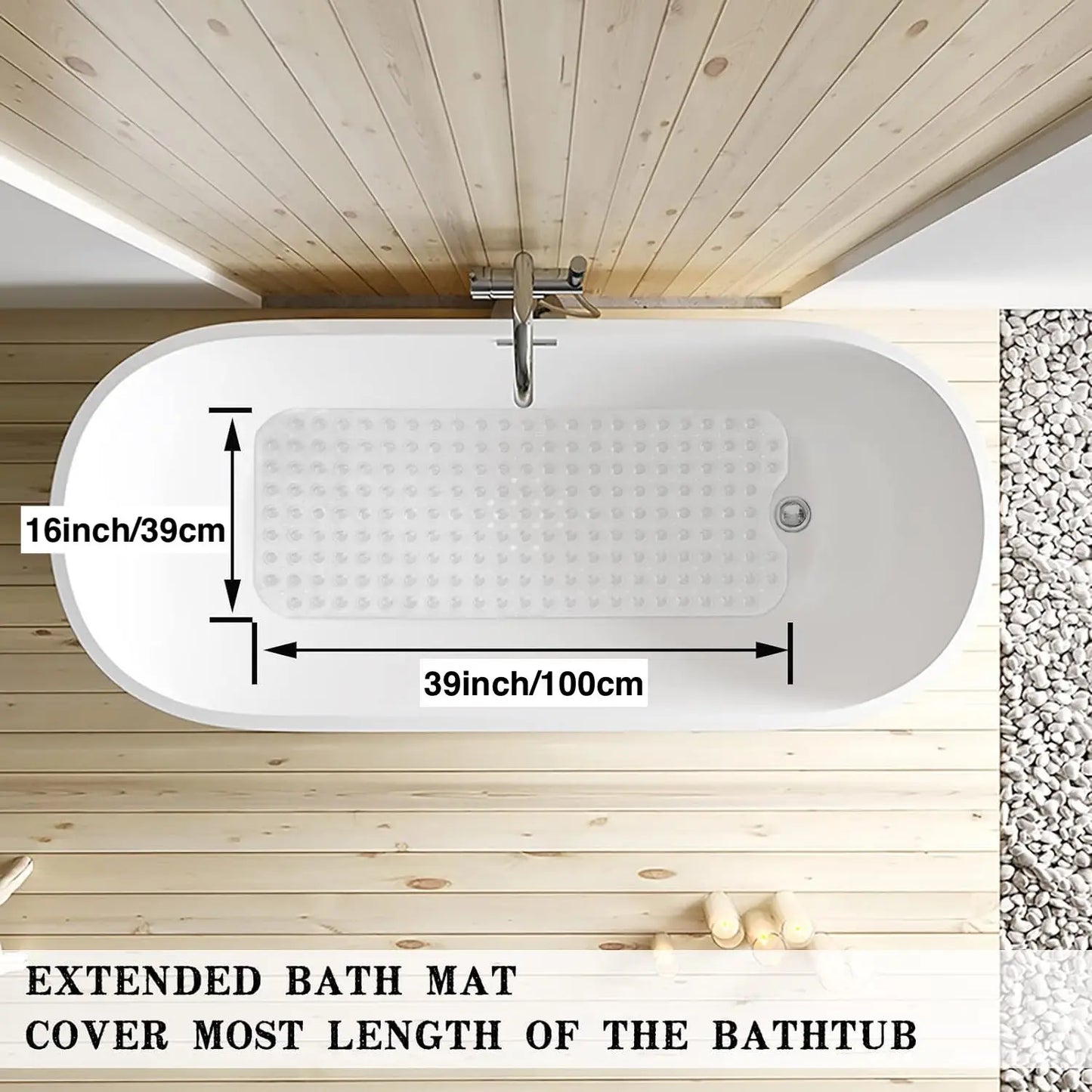 1pc 40x16in Extra-Long Anti-Slip Bathtub Mat with Massage Texture,