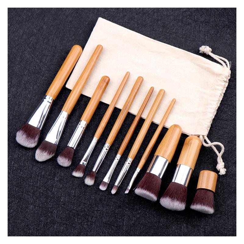 11-Piece Bamboo Makeup Brush Set – Eco-Friendly Beauty Tools with Case