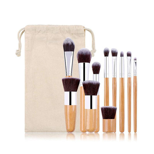 11-Piece Bamboo Makeup Brush Set – Eco-Friendly Beauty Tools with Case
