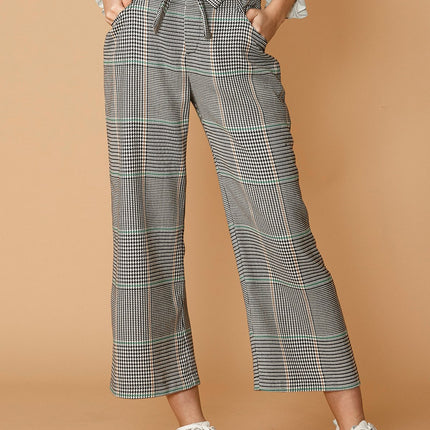 Plaid Tie Waist Cropped Pants in Fall Glen