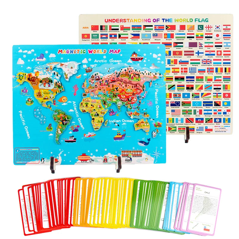 Montessori Magnetic World Map Puzzle, English Educational Geography Toy for Kids