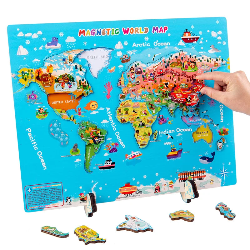 Montessori Magnetic World Map Puzzle, English Educational Geography Toy for Kids