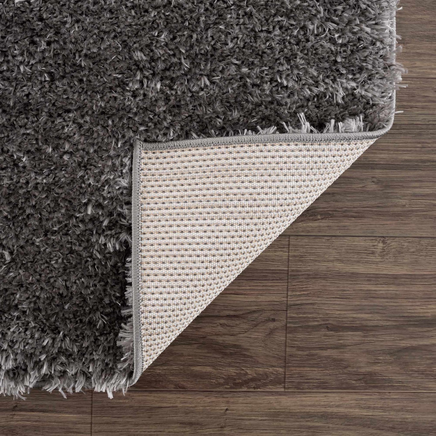 Faina Solid Dark Gray Shag Rug Washable