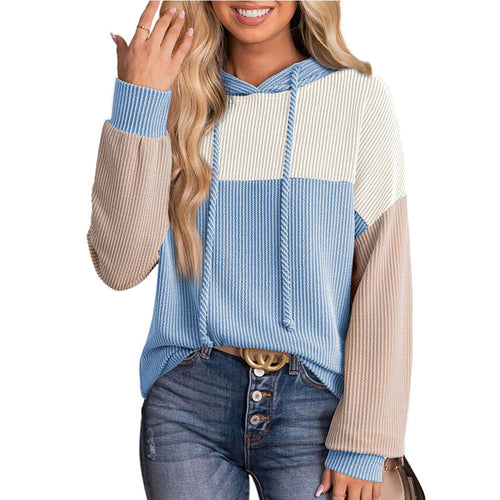 Color Block Hoodie – Loose Fit Long Sleeve Casual Pullover