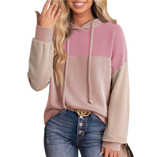 Color Block Hoodie – Loose Fit Long Sleeve Casual Pullover