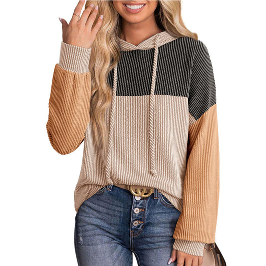 Color Block Hoodie – Loose Fit Long Sleeve Casual Pullover