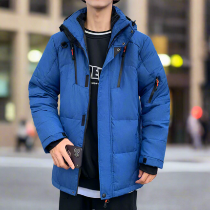 Men’s Insulated Puffer Jacket, High Neck & Removable Hood