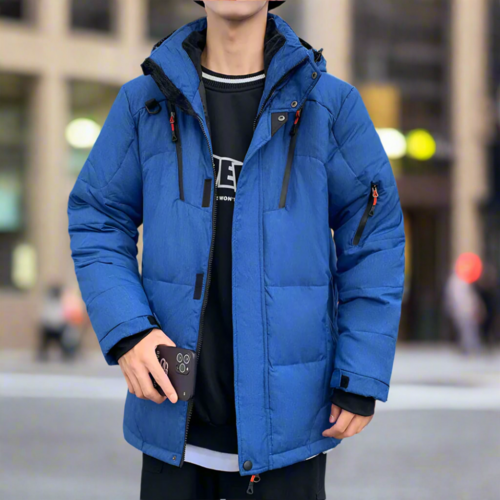 Men’s Insulated Puffer Jacket – High Neck & Removable Hood