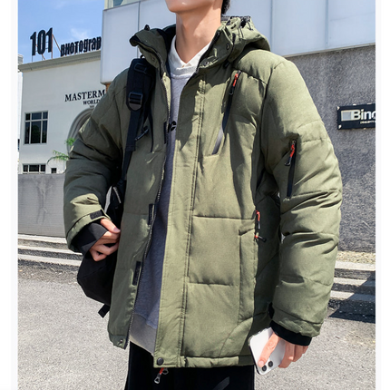 Men’s Insulated Puffer Jacket, High Neck & Removable Hood