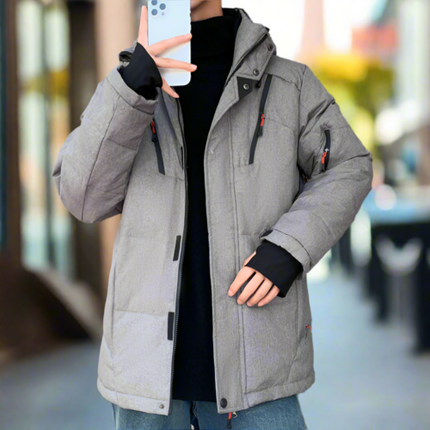 Men’s Insulated Puffer Jacket, High Neck & Removable Hood