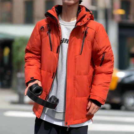 Men’s Insulated Puffer Jacket, High Neck & Removable Hood
