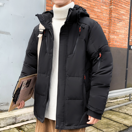 Men’s Insulated Puffer Jacket, High Neck & Removable Hood