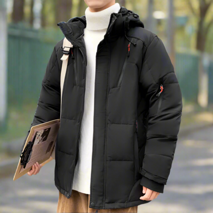 Men’s Insulated Puffer Jacket, High Neck & Removable Hood