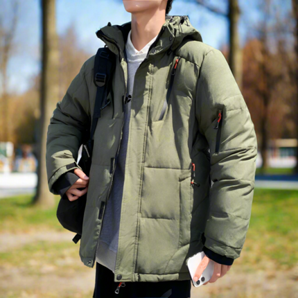 Men’s Insulated Puffer Jacket, High Neck & Removable Hood