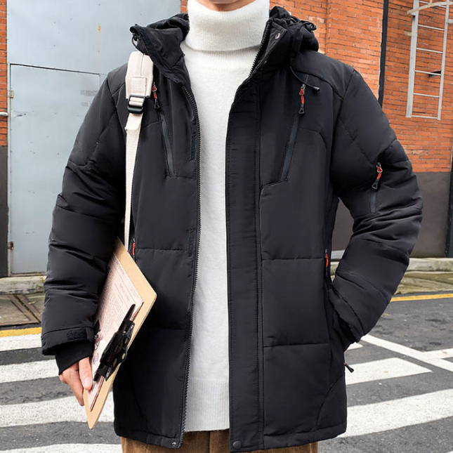 Men’s Insulated Puffer Jacket, High Neck & Removable Hood