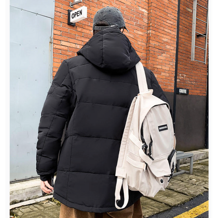 Men’s Insulated Puffer Jacket, High Neck & Removable Hood