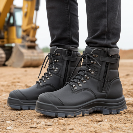 ROCKROOSTER Kensington Black 7 inch Zip-sided Steel Toe Leather Work