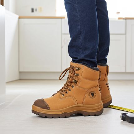 ROCKROOSTER Kimberly Tan 7 inch Zip-sided Steel Toe Leather Work Boots