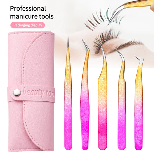 5Pcs Eyelash Tweezers Set, Precision Stainless Steel Tools for Lash Extensions