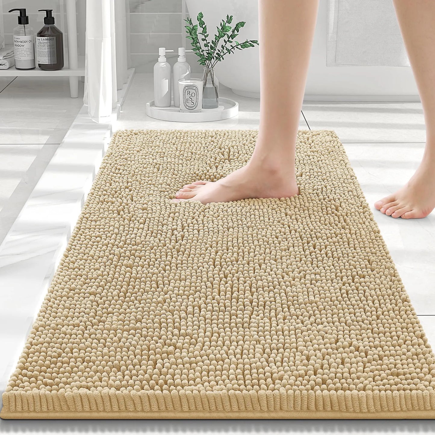 Olanly Chenille Bathroom Rug, Non-Slip, Soft & Machine Washable Mat with PVC Backing