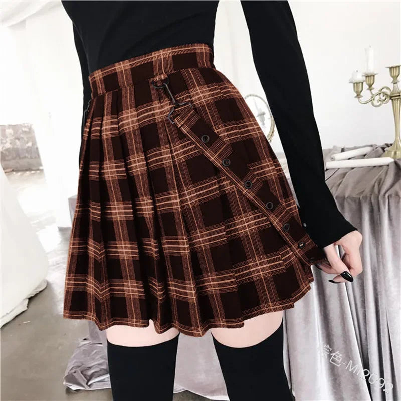 Plaid Pleated Mini Skirt, Gothic Punk A-Line Style for Women