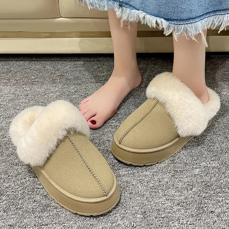 Cozy Women’s Faux Fur Slippers, Thick Sole, Non-Slip & Winter-Ready