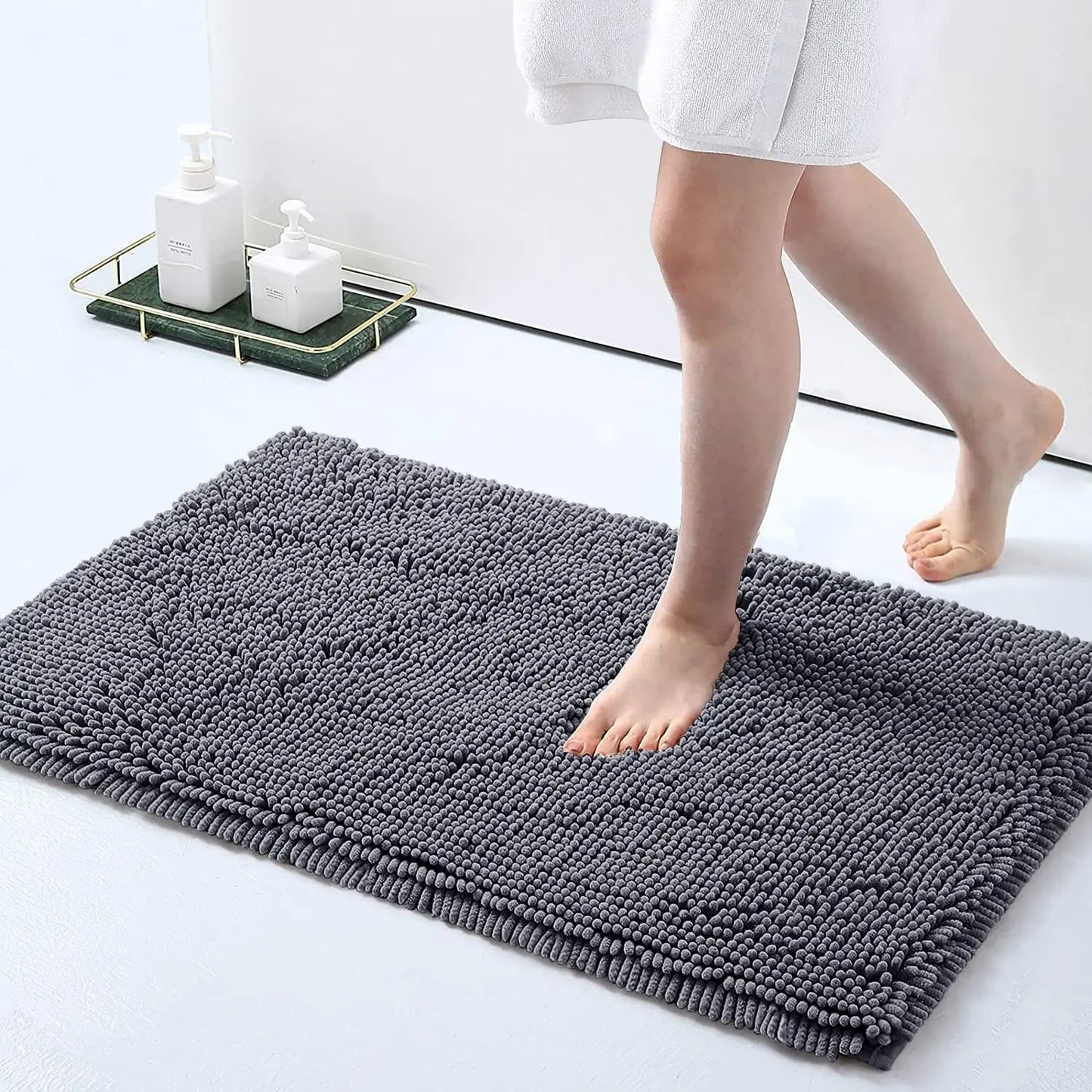 Olanly Chenille Bathroom Rug, Non-Slip, Soft & Machine Washable Mat with PVC Backing