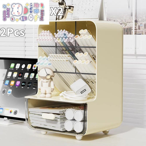 2Pcs Large Capacity Slanted Pen Holder Desk Stationery Storage Box for
