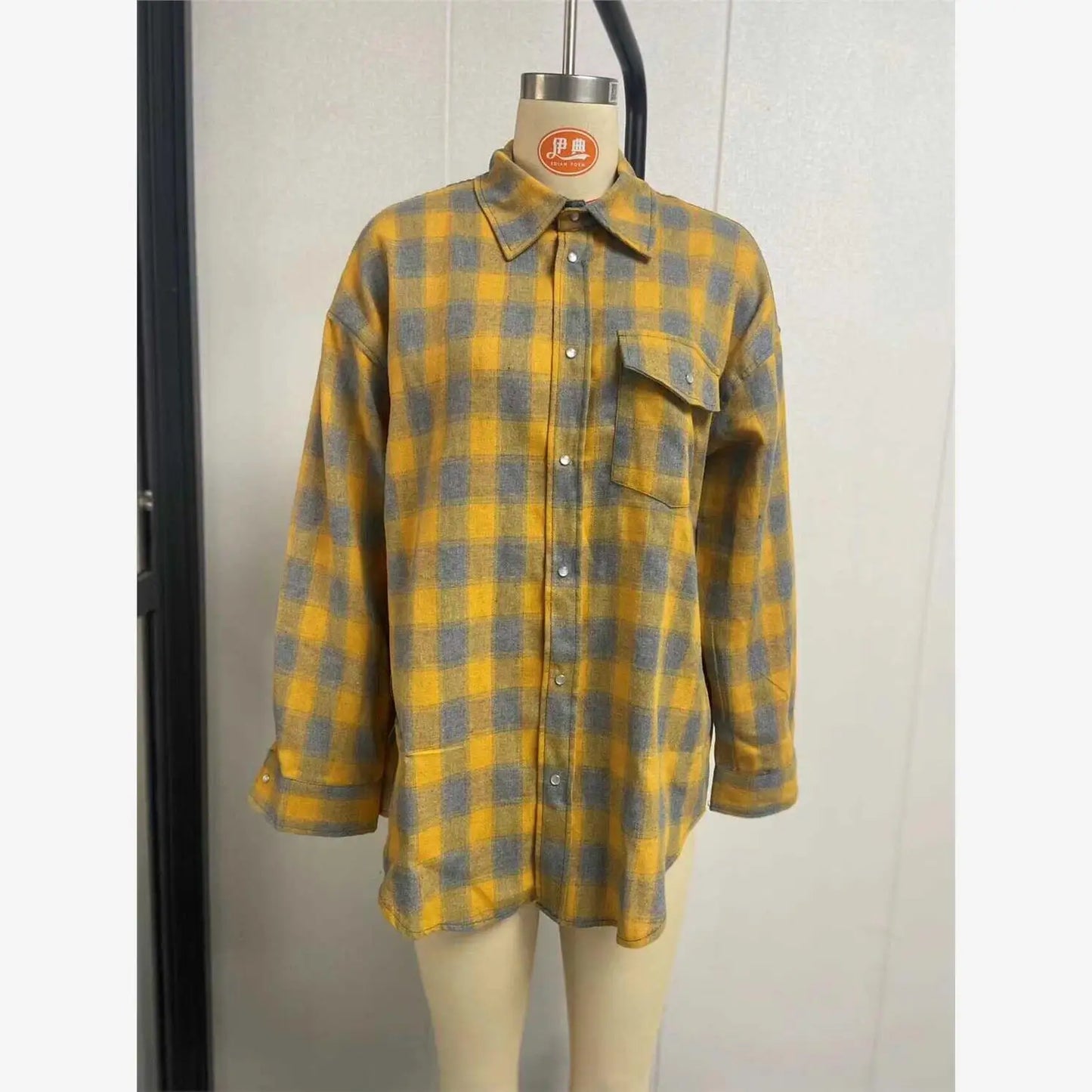 Vintage Plaid Oversized Shirt for Women, Loose Cotton Long Sleeve Button-Up Top