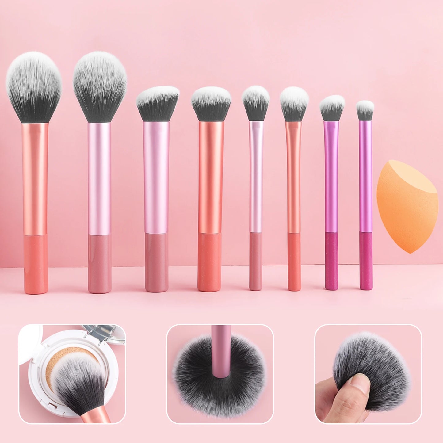 Complete 9pcs Makeup Tool Set – 8 Brushes + Wet & Dry Puff