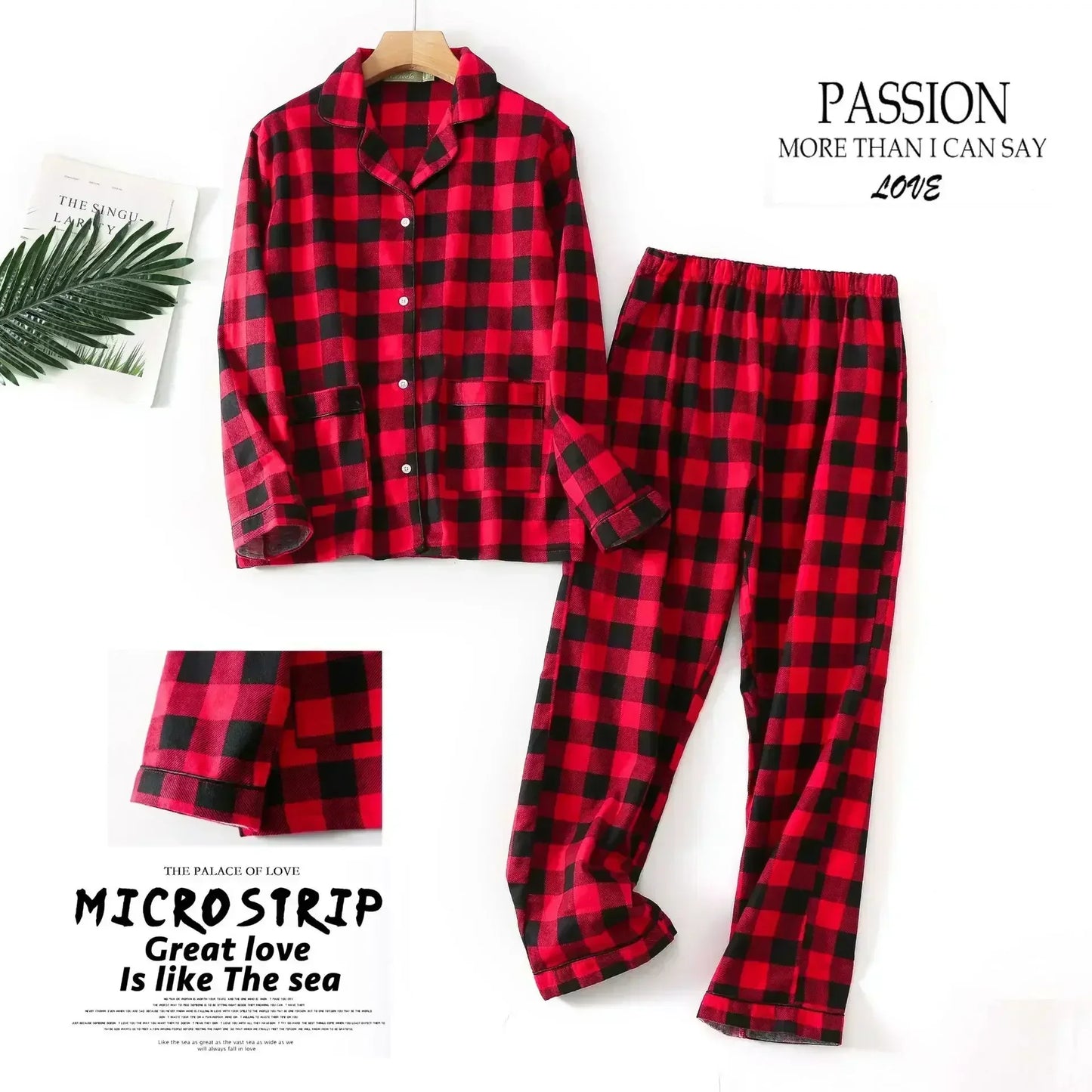 Women’s Plaid Flannel Pajamas, Plus Size Cotton Homewear Set for Fall & Winte