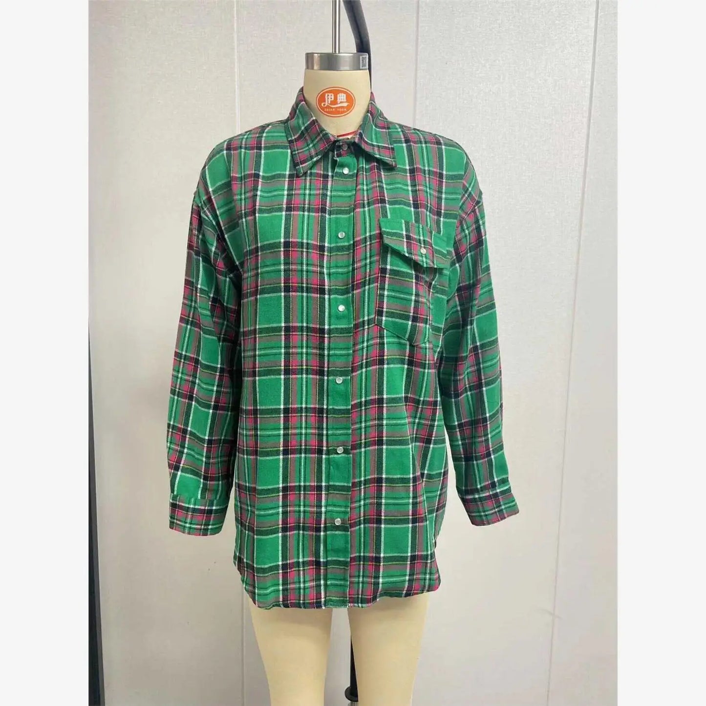 Vintage Plaid Oversized Shirt for Women, Loose Cotton Long Sleeve Button-Up Top