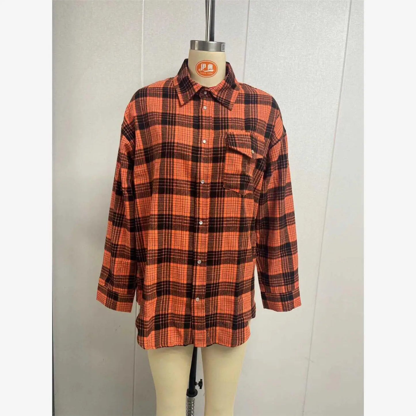 Vintage Plaid Oversized Shirt for Women, Loose Cotton Long Sleeve Button-Up Top
