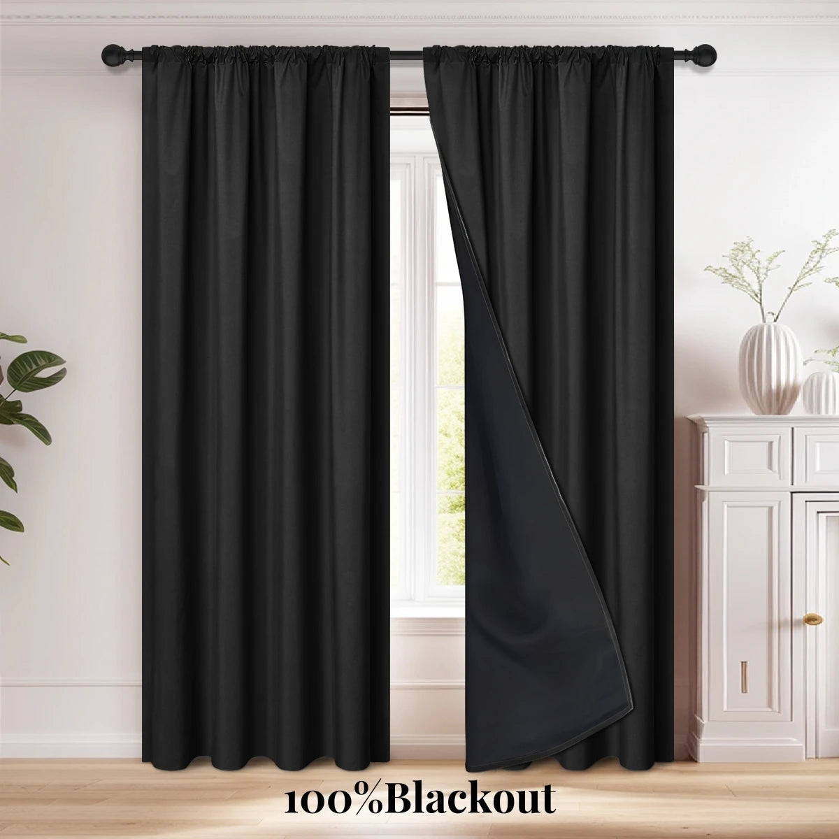 Modern 2-Piece Blackout Curtains, Rod Pocket Window Panels for Bedroom, Living Room & More
