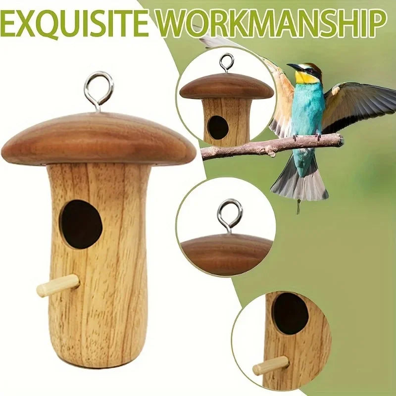 1Pc Outdoor Hummingbird House Natural Wooden Hanging Hummingbird Nest