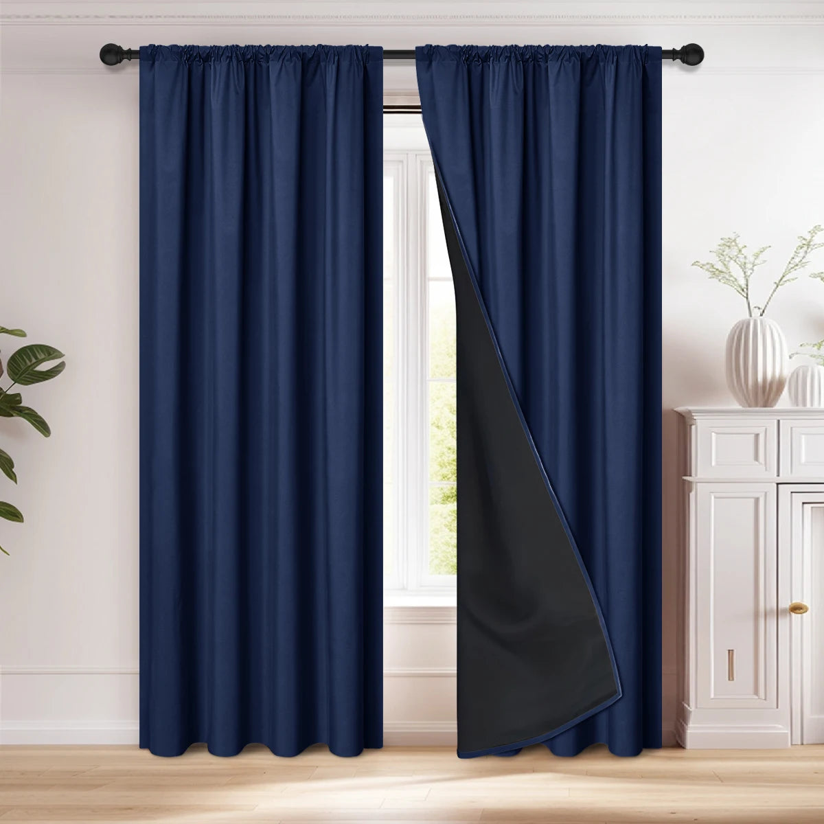 Modern 2-Piece Blackout Curtains, Rod Pocket Window Panels for Bedroom, Living Room & More
