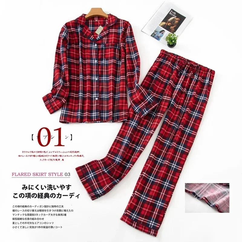 Women’s Plaid Flannel Pajamas, Plus Size Cotton Homewear Set for Fall & Winte